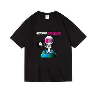 恶搞欧美hardwell 哈德维尔联名宇航员印花男女中性宽松纯棉半袖