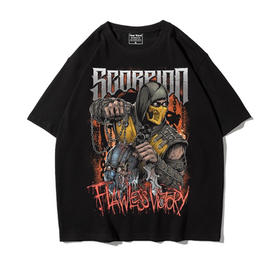 夏格斗游戏真人快打蝎子周边宽松大码落肩款短半袖T恤男oversize