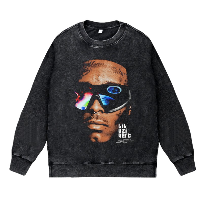 美式说唱嘻哈rapper水洗做旧卫衣潮流Lil Uzi Vert利尔乌兹弗特