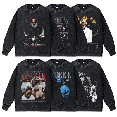 美式说唱嘻哈rapper水洗圆领卫衣Kendrick Lamar肯德里克拉马尔