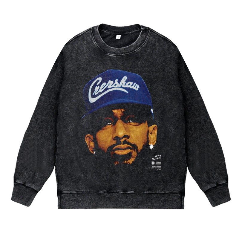 美式说唱嘻哈rapper水洗做旧卫衣潮流尼普西·哈塞尔NipseyHussle