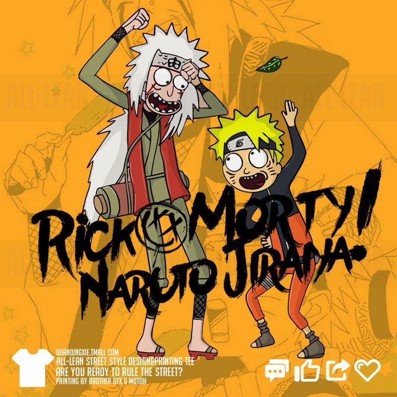 火影联名瑞克与莫蒂rickandmorty印花周边纯棉短半袖t恤男女潮牌