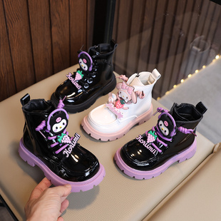 儿童马丁靴库洛米加绒短靴秋冬款宝宝鞋子2025小女孩皮靴女童靴子