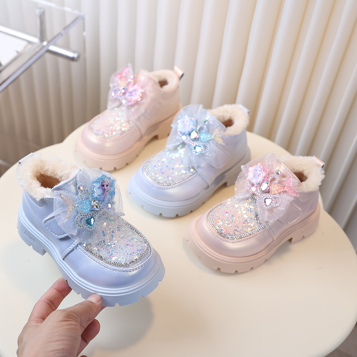 女童水晶爱莎公主靴小女孩短靴
