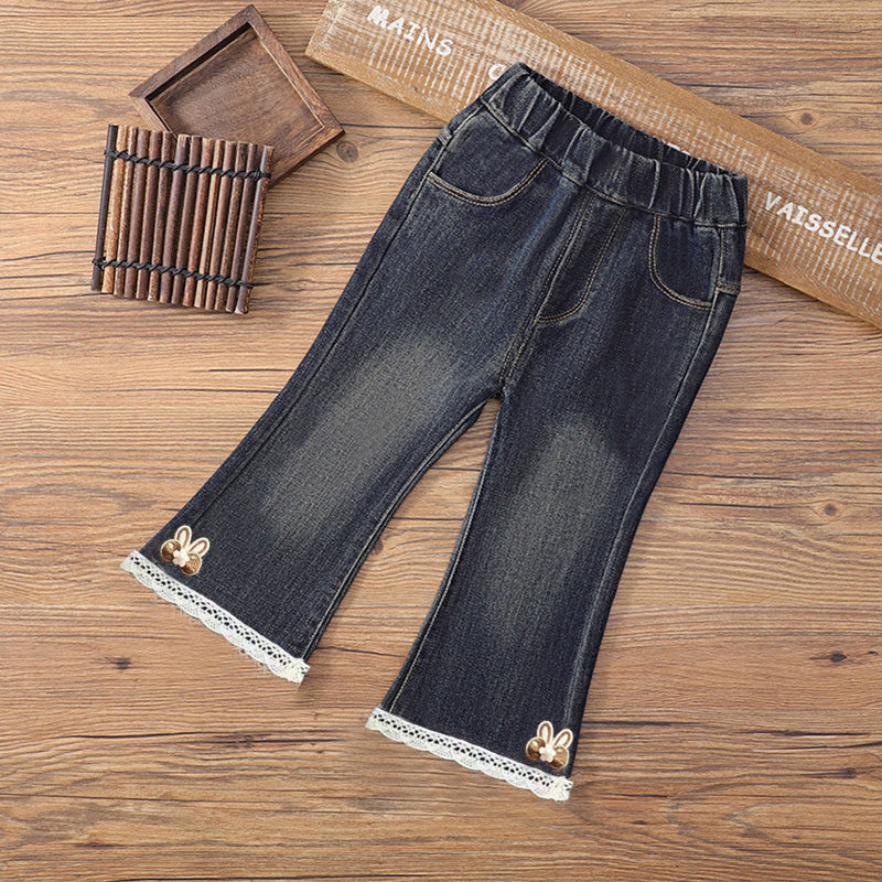 女童喇叭牛仔裤春秋款2025新款洋气女宝宝弹力裤子时髦百搭秋装潮