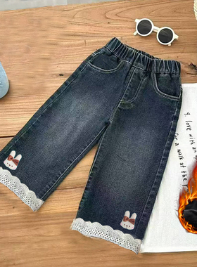 女童加绒裤子2025秋冬季新款洋气休闲裤子女宝宝直筒一体绒阔腿裤