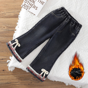 女童一体绒牛仔裤秋冬2025加绒休闲裤儿童冬季洋气时髦长裤子