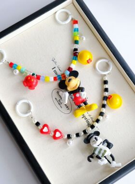 原创卡通重工水晶串珠可爱唐老鸭手机链女生情侣包包挂饰钥匙扣女