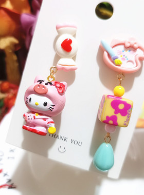 跨境可爱风猪猪KT猫Cat天使猫咪搞怪925银卡通耳环女耳饰