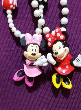 跨境新款优雅的米老鼠红粉米妮度假游玩树脂卡通短款项链颈链女