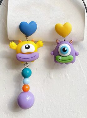 呆萌搞怪立体怪兽耳环