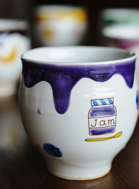 现货 日本进口虚空藏窑彩绘茶杯水杯甜品杯 日式可爱紫色彩绘杯子