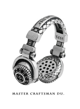 复古戴式耳机酷泰银戒指女小众设计师音乐高级感潮流嘻哈男