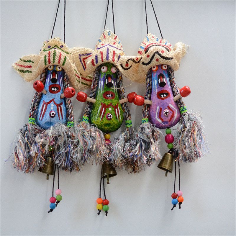 批发特色民族风手工麻布吞口东巴木头人图腾挂件挂饰工艺装饰品