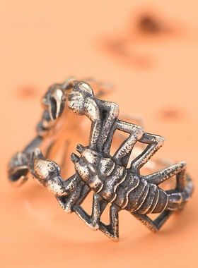 戒指男s925泰银时尚个性嘻哈潮男蝎子开口单身戒食指戒子饰品礼物