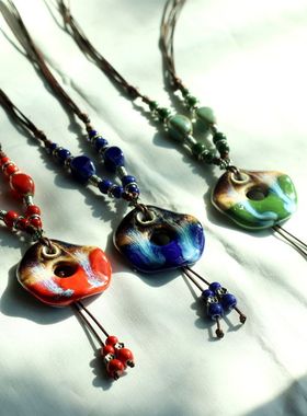 景德镇陶瓷饰品批发复古毛衣链长款彩色葫芦相思豆平安扣项链