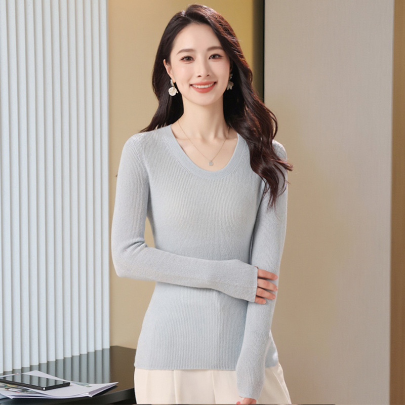 U型领洋气修身打底羊绒衫纯羊绒