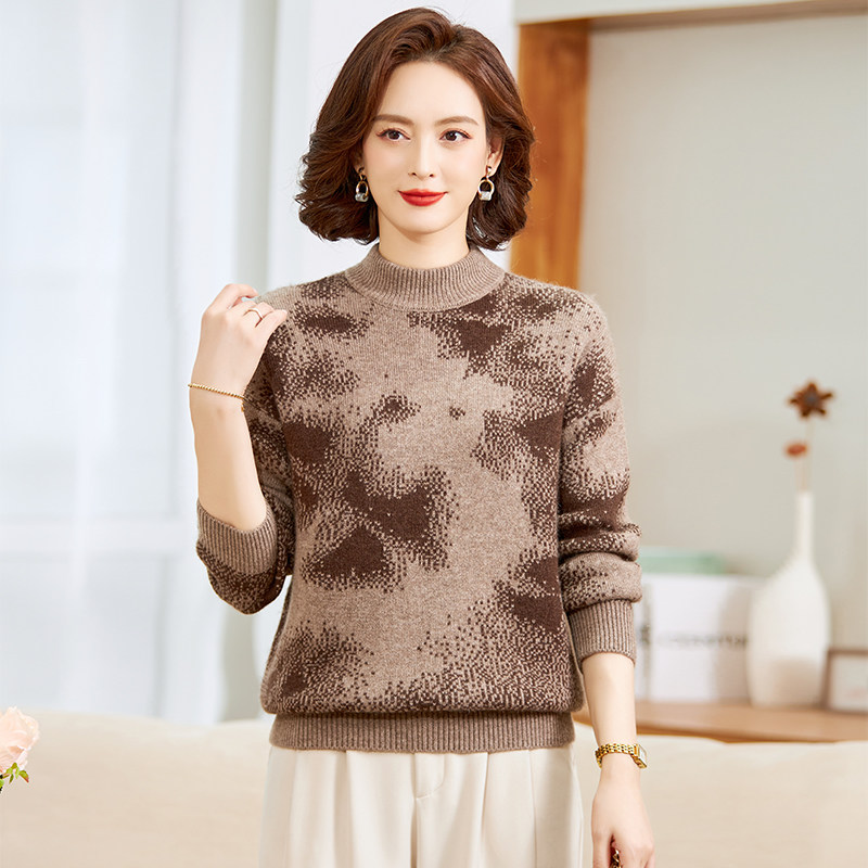 中老年妈妈装毛衣女冬季特厚保暖半高领牦牛绒双股线粗毛线加厚款