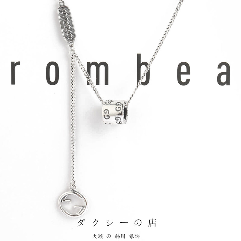 韩国东大门s925纯银双g字母路路通项链女时尚个性欧美复古毛衣链