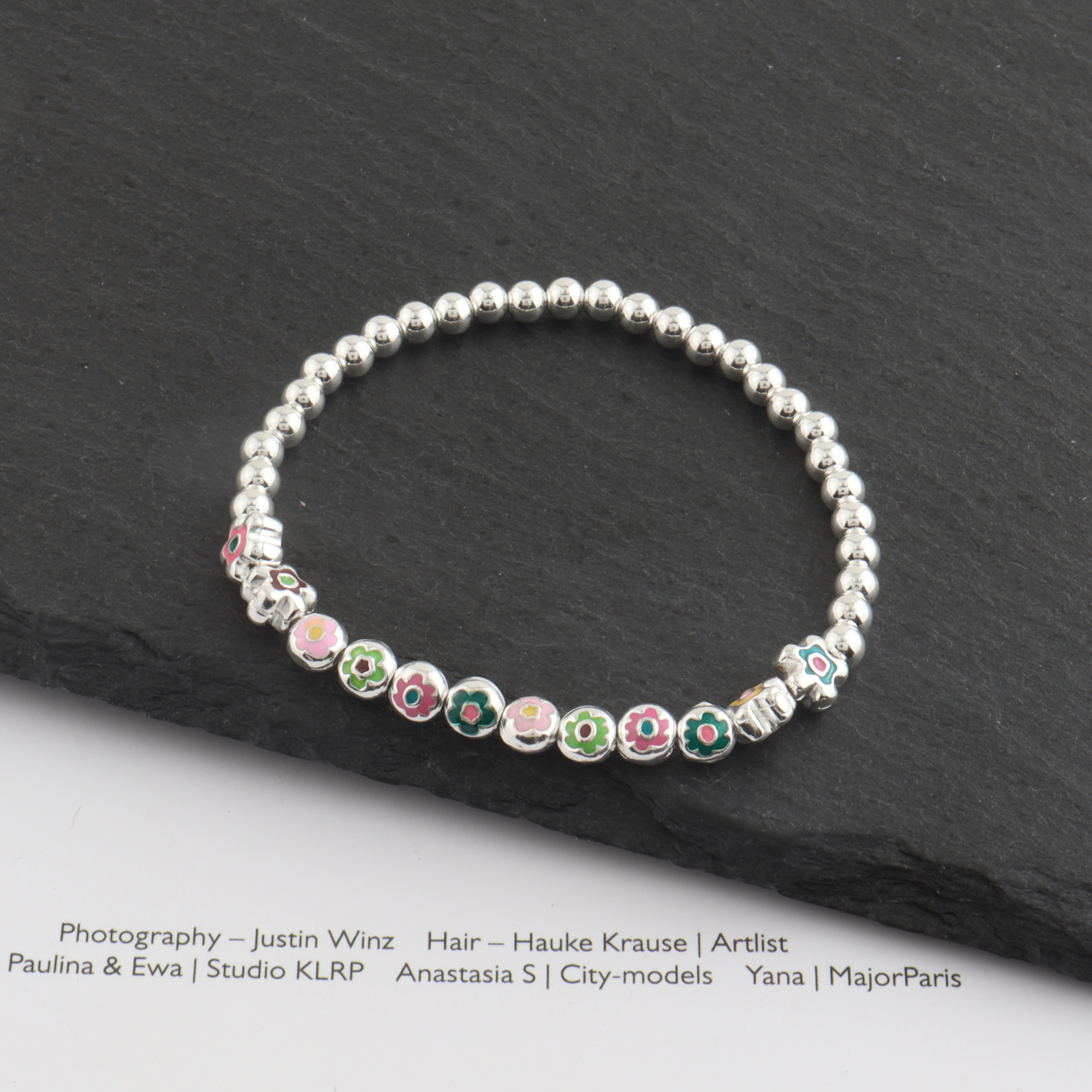 【韩国】s925纯银小花圆珠手链