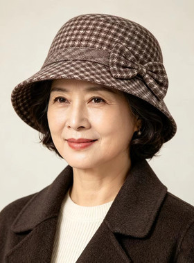 秋冬天女士中老年人妈妈款婆婆奶奶时尚洋气休闲盆帽加厚款呢子帽
