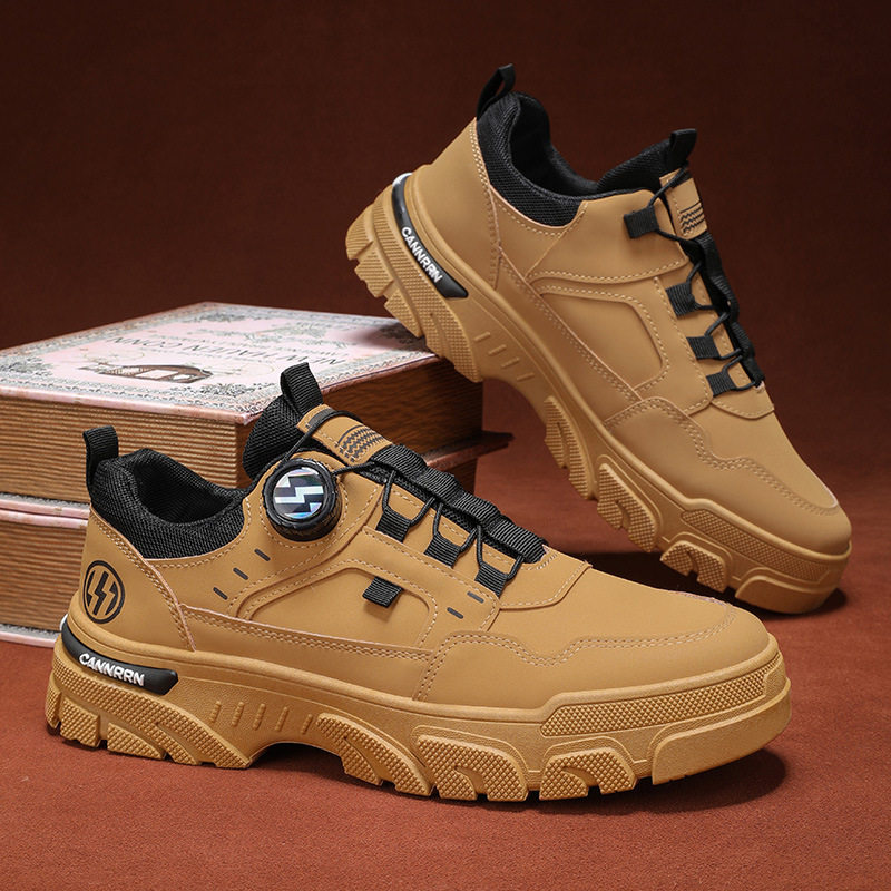 男鞋2025春季新款低帮一脚蹬旋转纽扣运动休闲潮鞋户外防水工装鞋,流行男鞋,马丁靴,淘宝优惠券,粉丝福利购,淘宝优惠卷