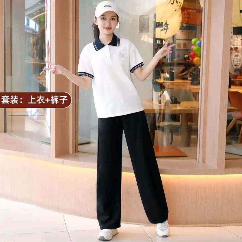 女大童夏季套装2026新款中大童女孩初高中生休闲短袖T运动裤套装