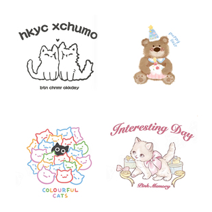 卡通动物小猫咪烫画印小熊花贴新款DIY热转印胶片趣味电熨斗烫画