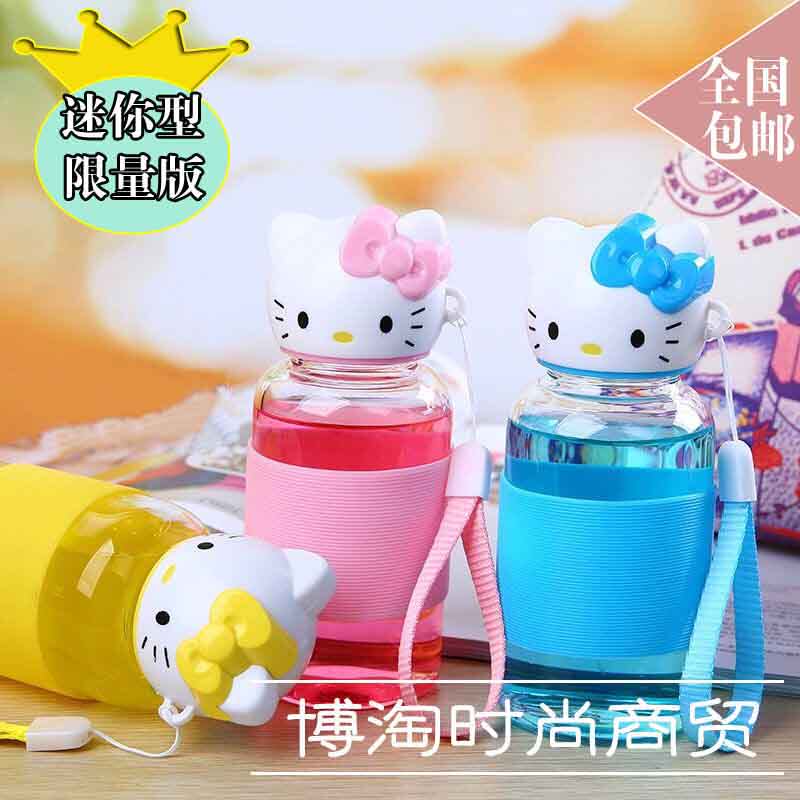 爆款可爱韩版车用玻璃水杯防热便携kitty女士学生创意花茶杯包邮