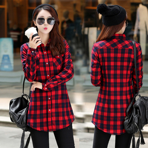 2018秋冬季新款加绒格子衬衫女装中长款加厚保暖外套韩版纯棉衬衣