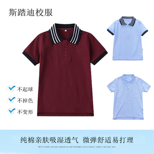 园服夏装 湖兰色短袖 小学生儿童班服浅蓝枣红夏季 校服套装 上衣夏服