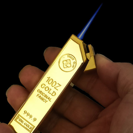 新款创意黄金条大金砖直冲蓝焰打火机金属充气耐用高颜值超市批发