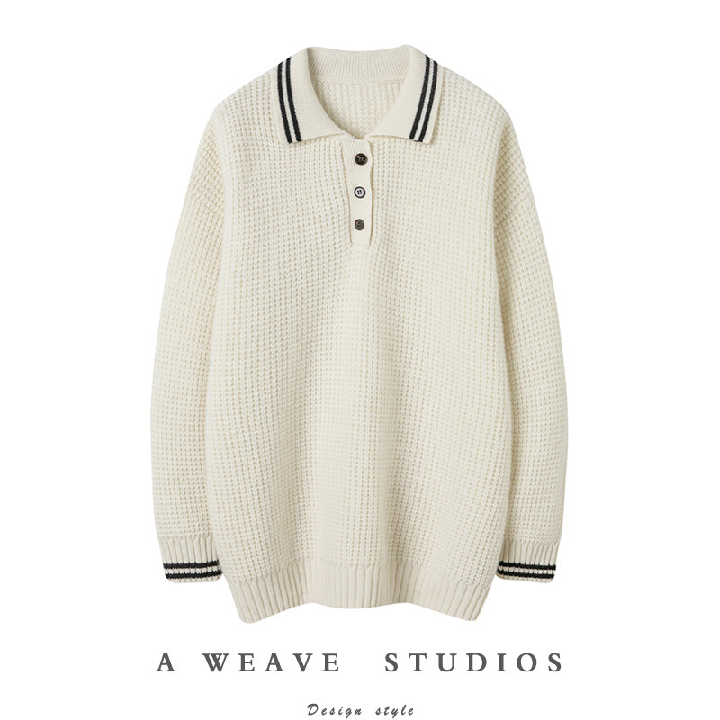 减龄polo翻领立体方格纹理加厚羊绒衫女纯山羊绒毛衣冬宽松慵懒风,女装/女士精品,羊绒衫,淘宝优惠券,粉丝福利购,淘宝优惠卷