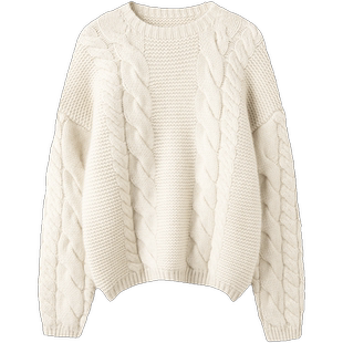 太好穿了！显瘦新贵~重磅加厚粗棒针羊绒衫女圆领纯羊绒毛衣宽松