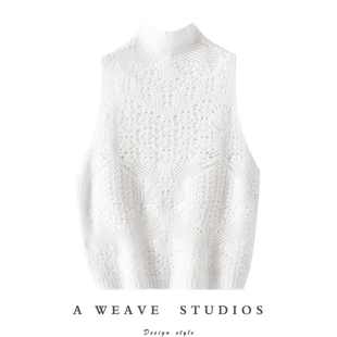 镂空提花羊绒马甲厚 羊绒背心马甲女纯羊绒毛衣立领无袖 美 霸气