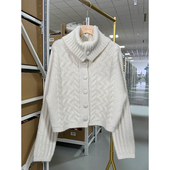 精灵 立领加厚麻花100%羊绒毛衣外套女2024新款 宽松短款 冬日 衫