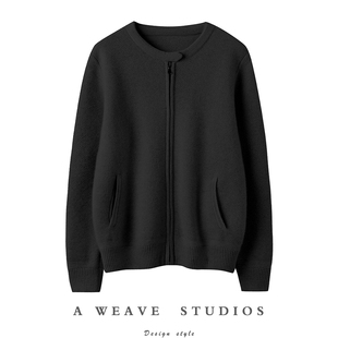 羊绒毛衣针织开衫 女拉链衫 大克重加厚圆领羊绒衫 上身太惊喜了