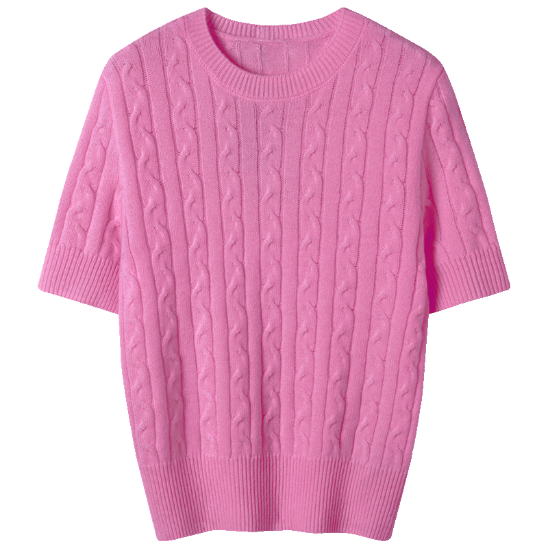 舒适无限！！针织羊绒麻花短袖毛衣2025新款早春女休闲百搭上衣