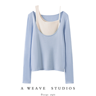 美艳天成！设计感小众撞色100%纯羊绒长袖套头针织衫两件套秋冬