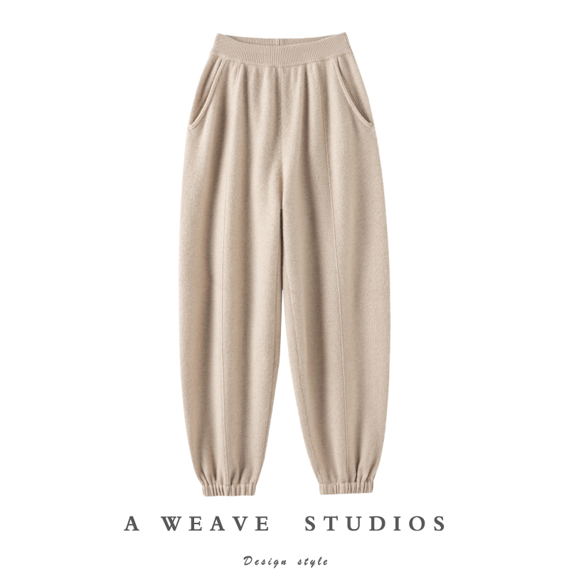 时髦通勤！加厚纯山羊绒裤子女外穿收口灯笼裤子针织裤休闲裤宽松