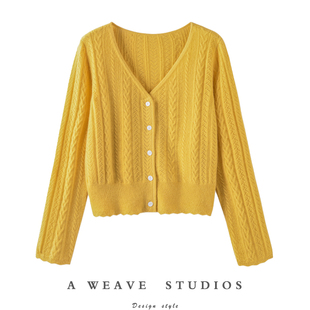 满分好货！秋季新品羊绒开衫女短款V领100%纯山羊绒针织薄款韩版