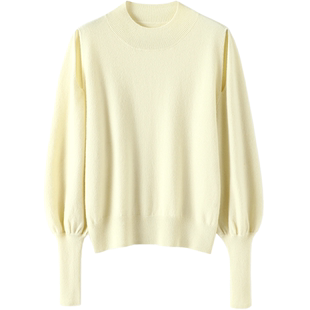 唯美带仙气！露肩半高领羊绒衫女纯羊绒毛衣宽松泡泡袖针织衫新款