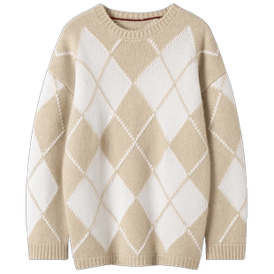 与生俱来好气质~重磅加厚菱格提花山羊绒衫女圆领纯羊绒毛衣宽松