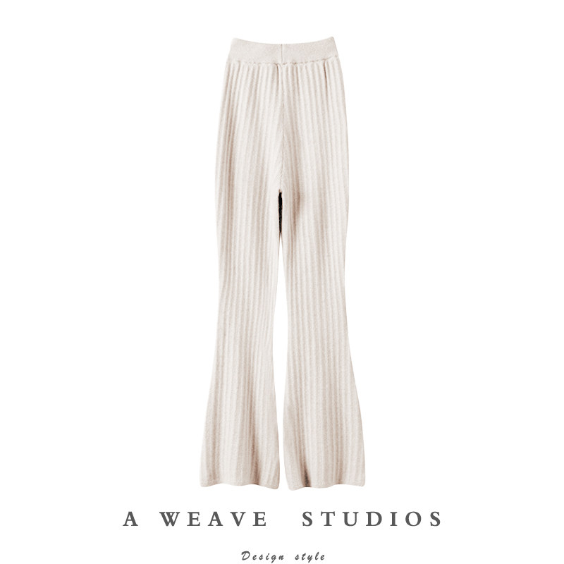 吹爆这裤型！竖条纹羊绒裤子女外穿修身休闲针织微喇叭裤秋冬新款