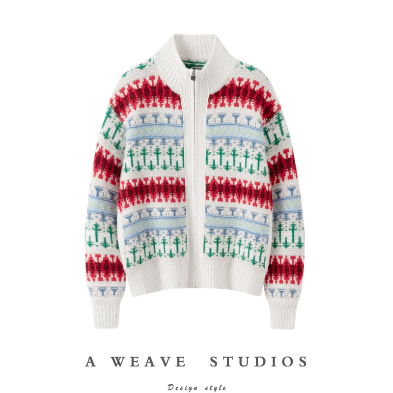 上身实在赞！！ 圣诞氛围感慵懒风软糯费尔岛羊绒开衫女2024新款