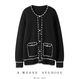 矜贵又洋气 女纯羊绒毛衣圆领秋冬外套 纯手工缝线加厚羊绒开衫