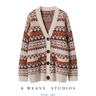 外套 女宽松V领羊绒毛衣开衫 chao及推荐 毛巾绣双面织羊绒开衫