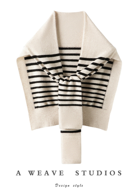 叠穿万搭BI备！100山羊绒小披肩条纹高端针织保暖护颈搭肩配裙子