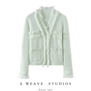 女外套秋冬新品 100%纯山羊绒开衫 针织流苏毛衣加厚 界风标 时尚