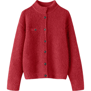 一万个推荐！大红色100%山羊绒衫毛巾圈加厚毛衣开衫女宽松外套